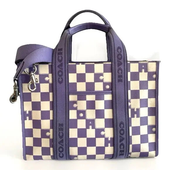 COACH Smith Tote CR101 Violet Checkerboard Print Leather Shoulder Bag - Picture 1 of 16